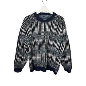 Vintage Etchings Pure Wool Geometric Roundneck Jumper Sweater Multi Men's Medium